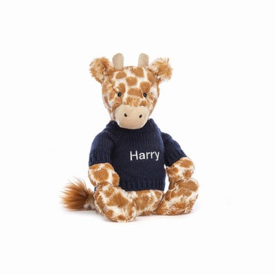 Jellycat Bashful Giraffe with Navy Jumper UK | 91382PQSF
